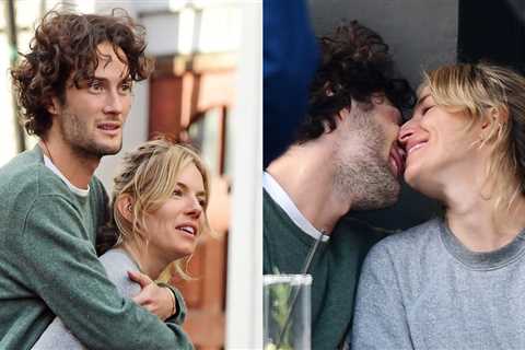 Sienna Miller and boyfriend Oli Green share a steamy kiss over lunch in London